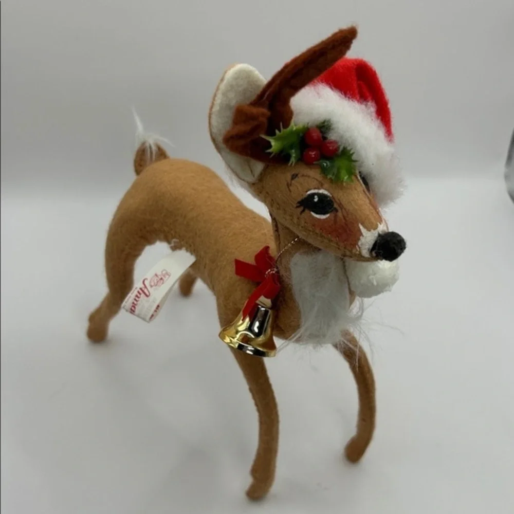 Annalee Reindeer Plush with Santa Hat and bell